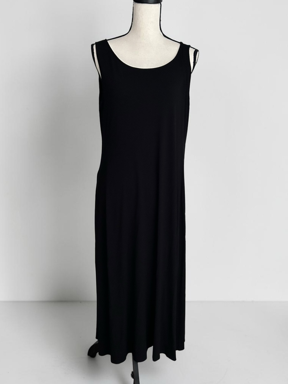 Eileen Fisher Black Jersey Maxi Tank Dress Sz L Minimalist Sleeveless Stretch - Picture 2 of 12